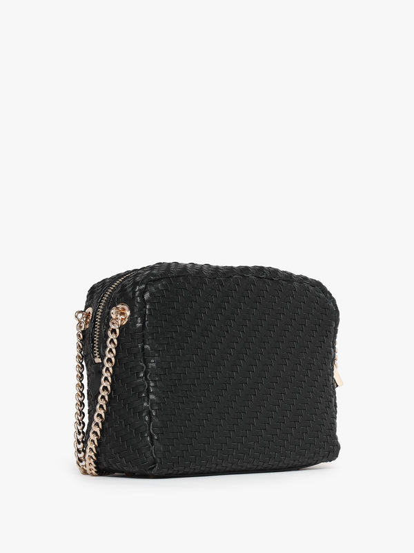 Francy Woven Black Camera Cross-Body Bag