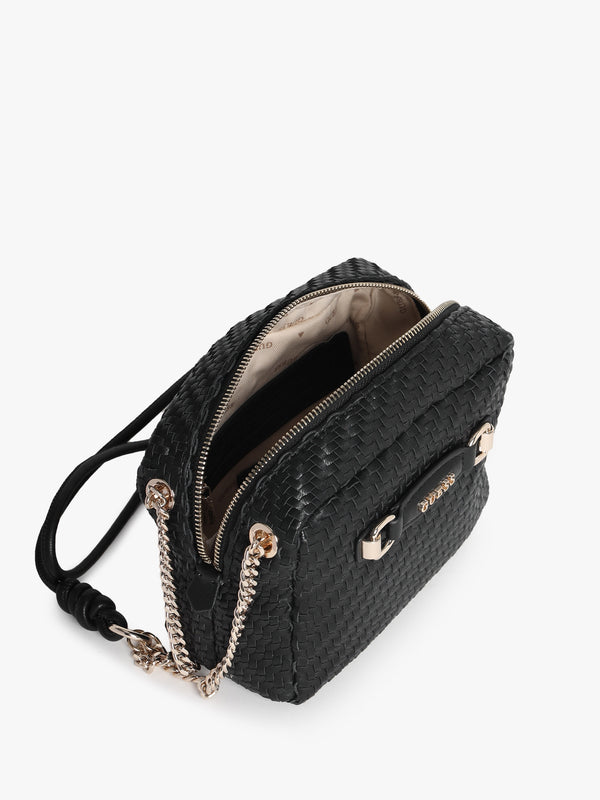 Francy Woven Black Camera Cross-Body Bag