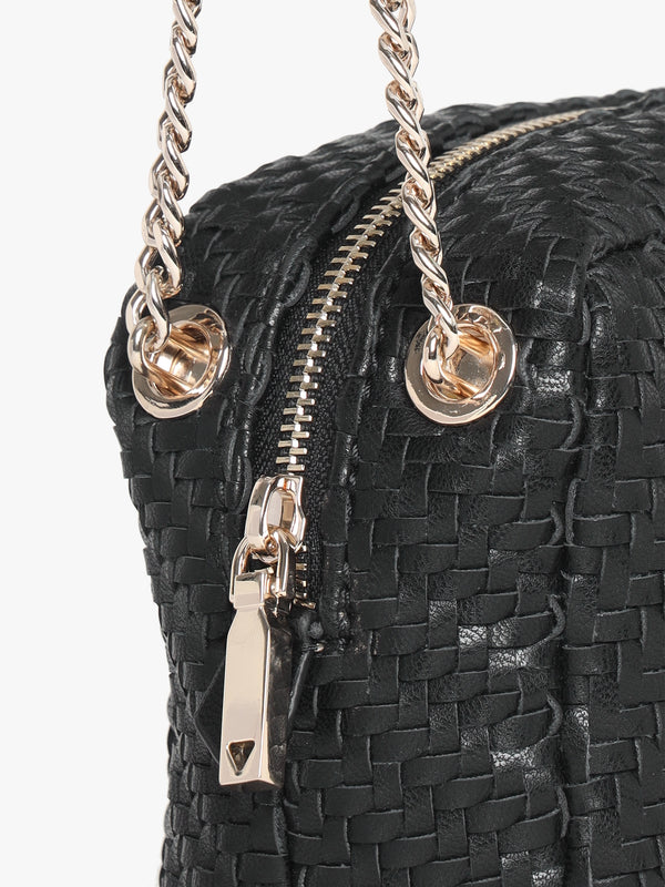 Francy Woven Black Camera Cross-Body Bag