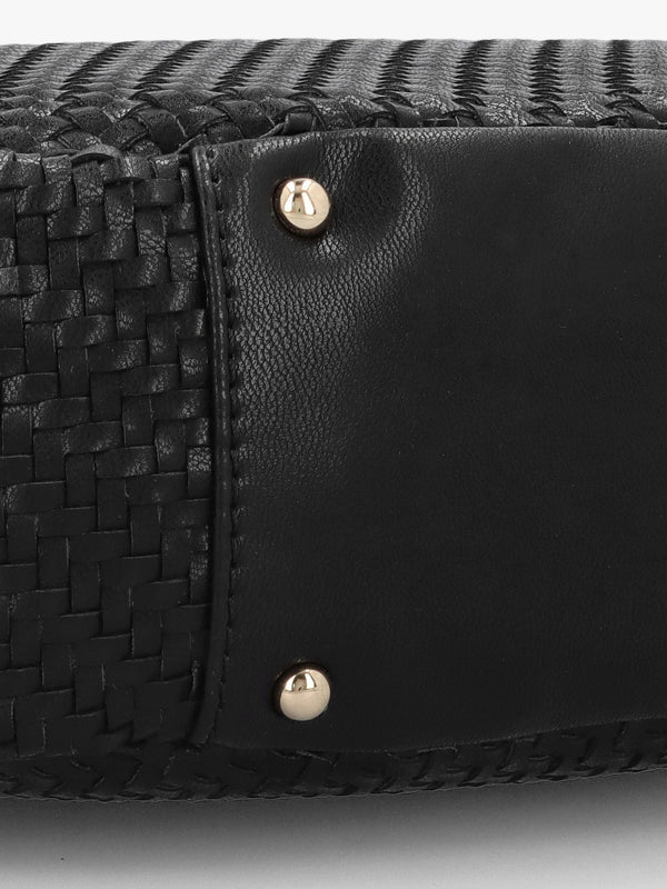 Francy Woven Black Hobo Bag