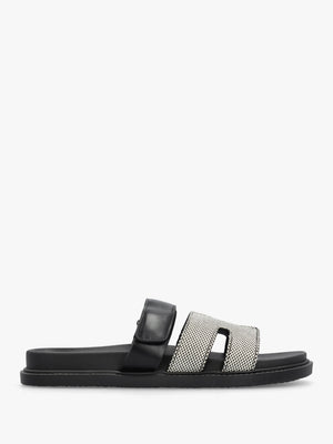 Yemmy Black & White H Bar Flat Mules