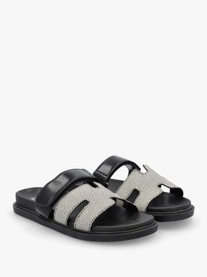 Yemmy Black & White H Bar Flat Mules