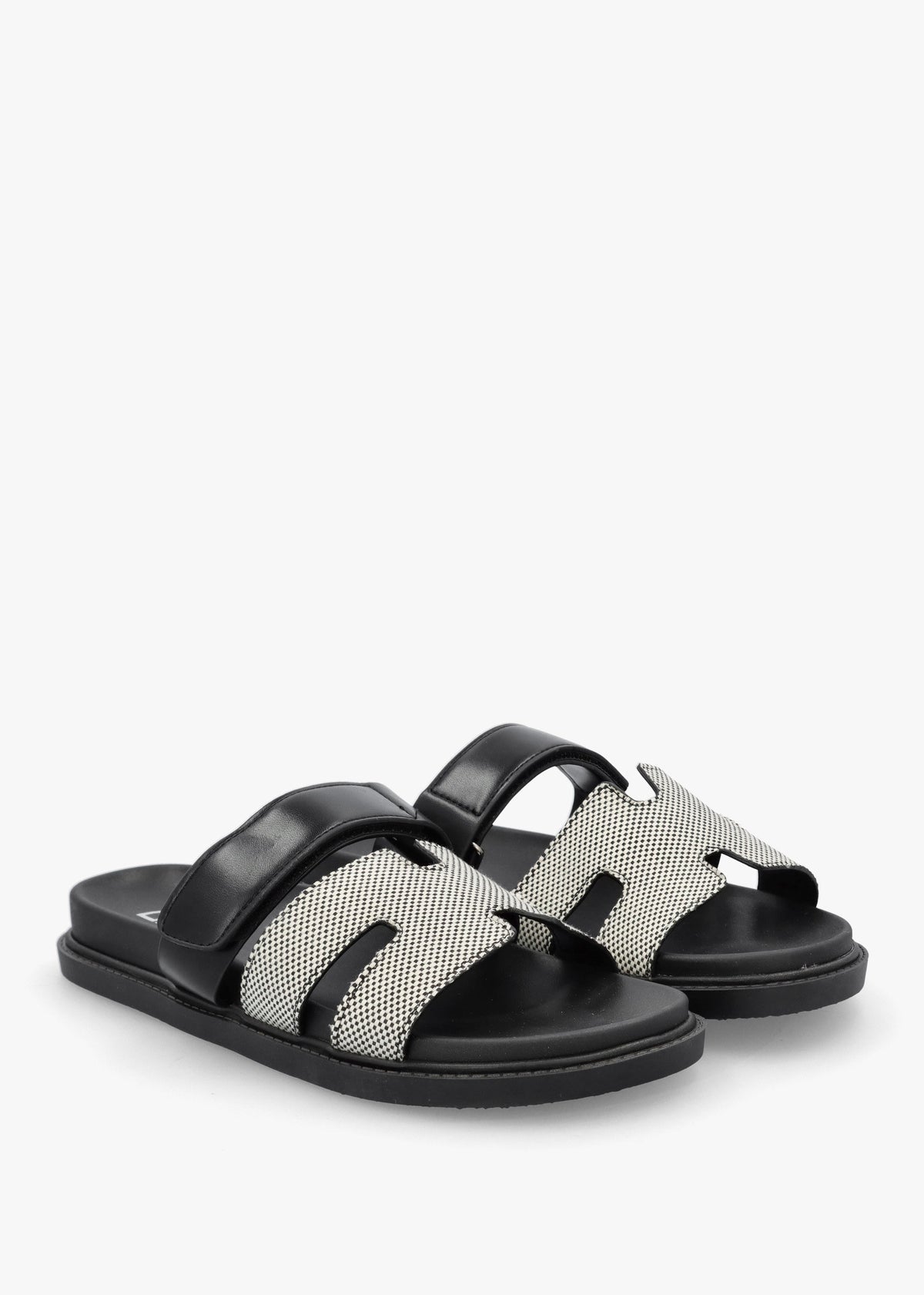 Yemmy Black & White H Bar Flat Mules