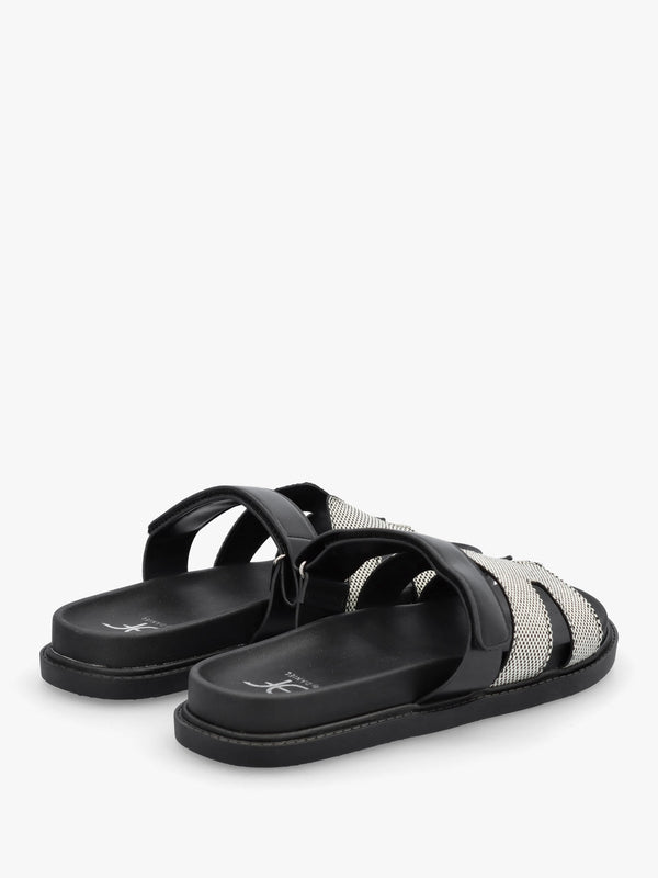 Yemmy Black & White H Bar Flat Mules