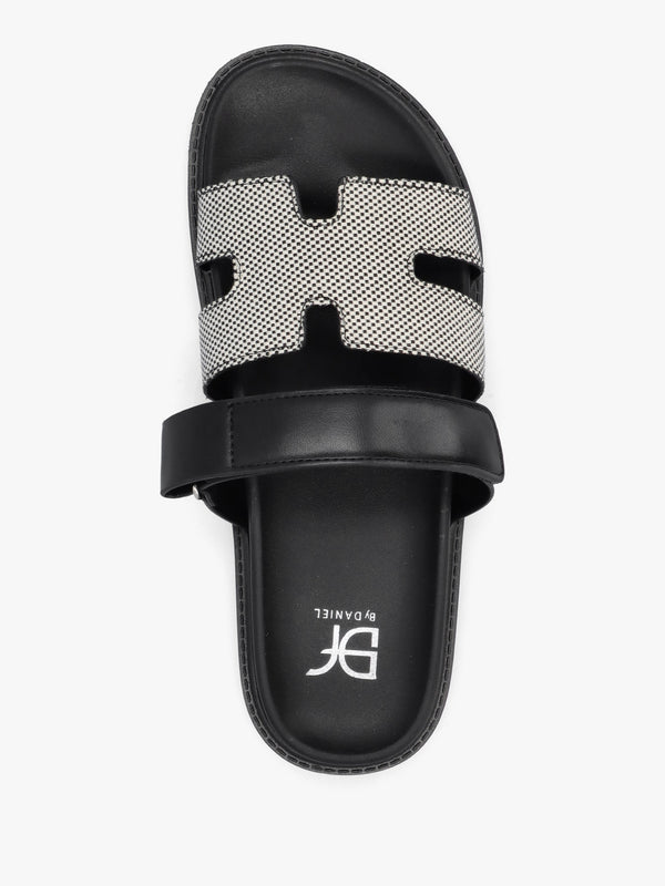 Yemmy Black & White H Bar Flat Mules