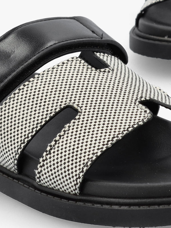 Yemmy Black & White H Bar Flat Mules