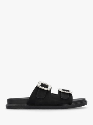 Yazzy Black Suedette Jewel Buckle Mule