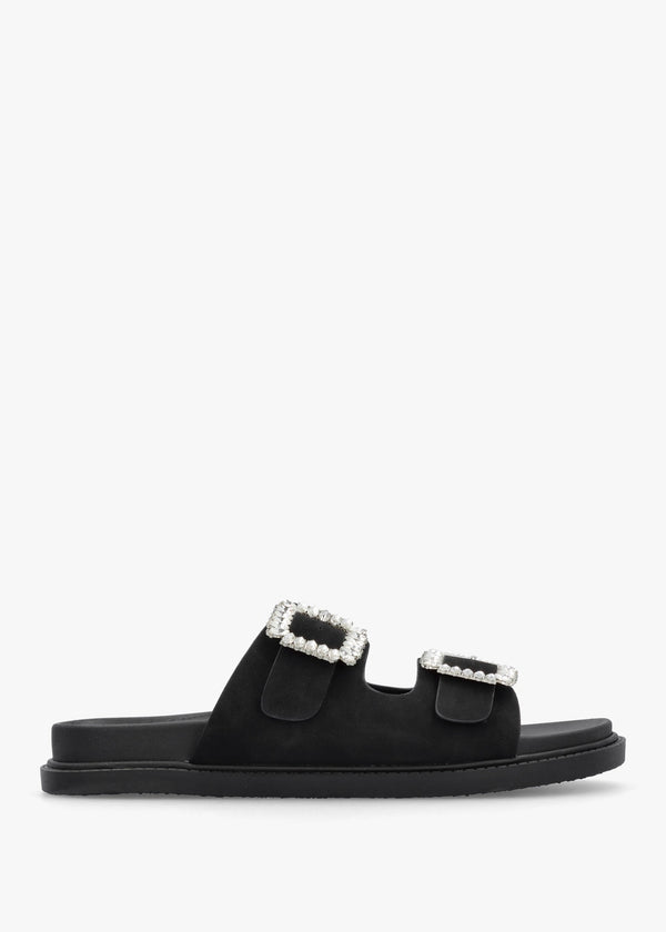 Yazzy Black Suedette Jewel Buckle Mule