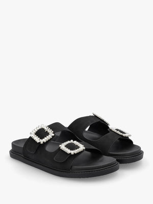 Yazzy Black Suedette Jewel Buckle Mule