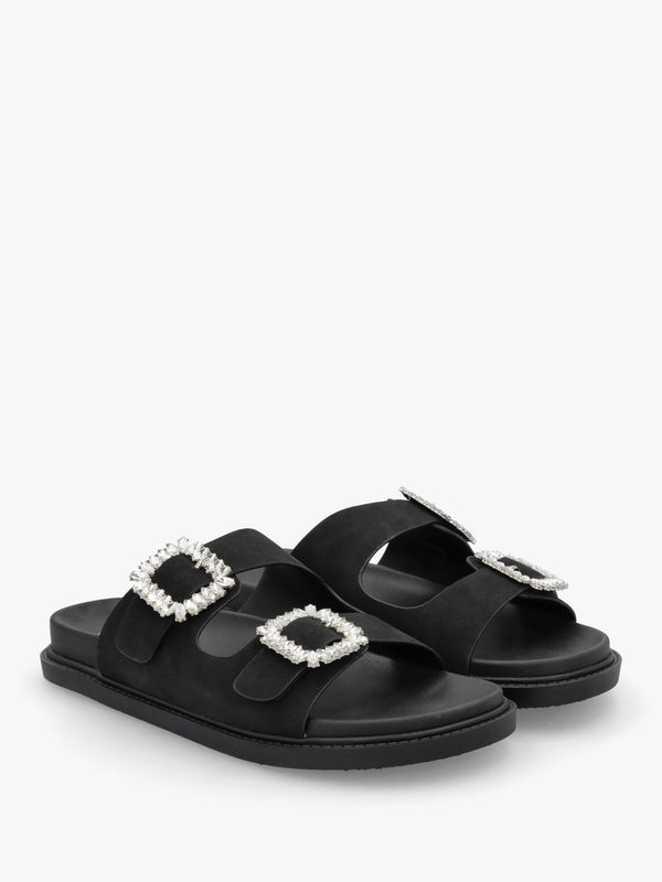 Yazzy Black Suedette Jewel Buckle Mule