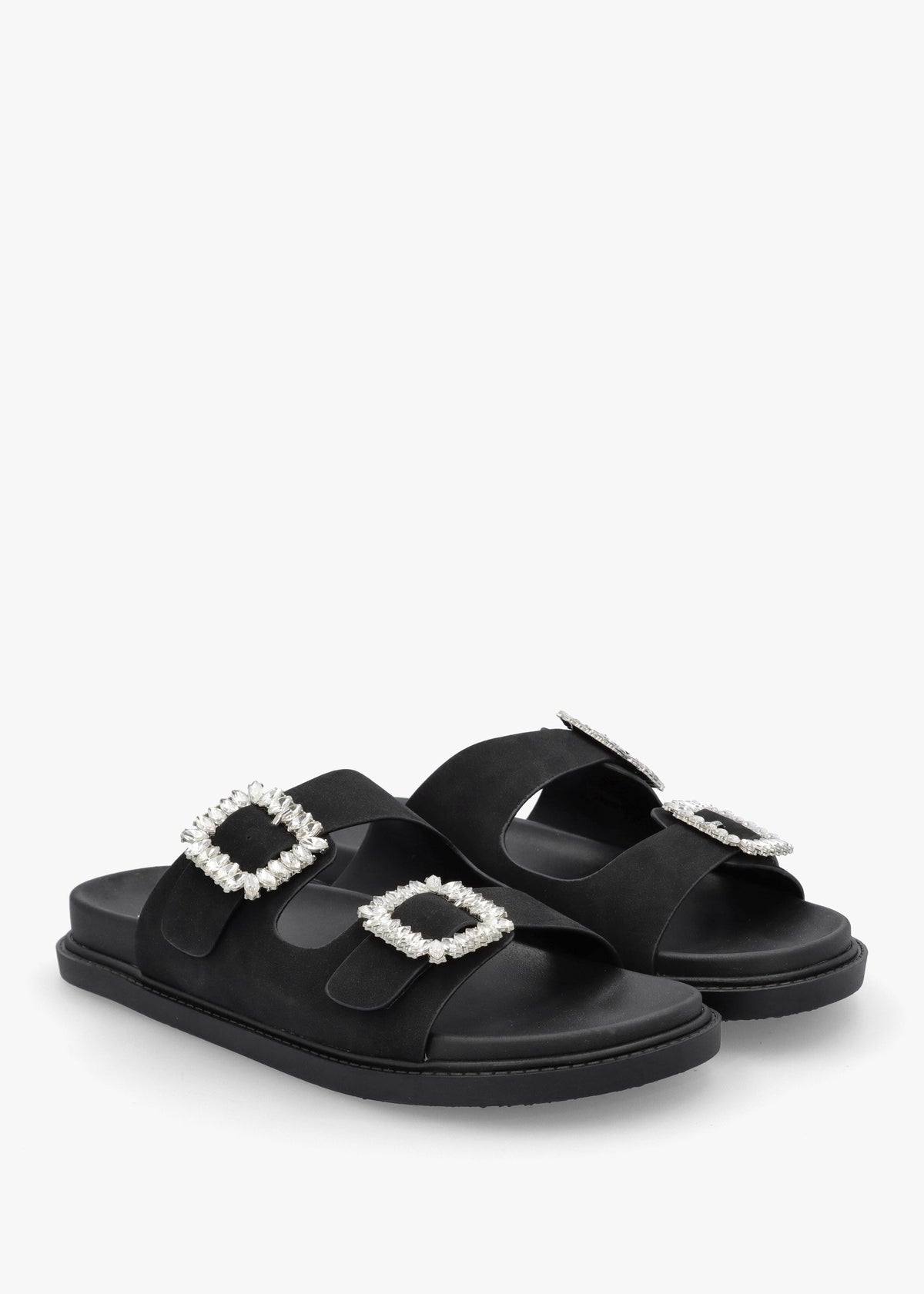 Yazzy Black Suedette Jewel Buckle Mule