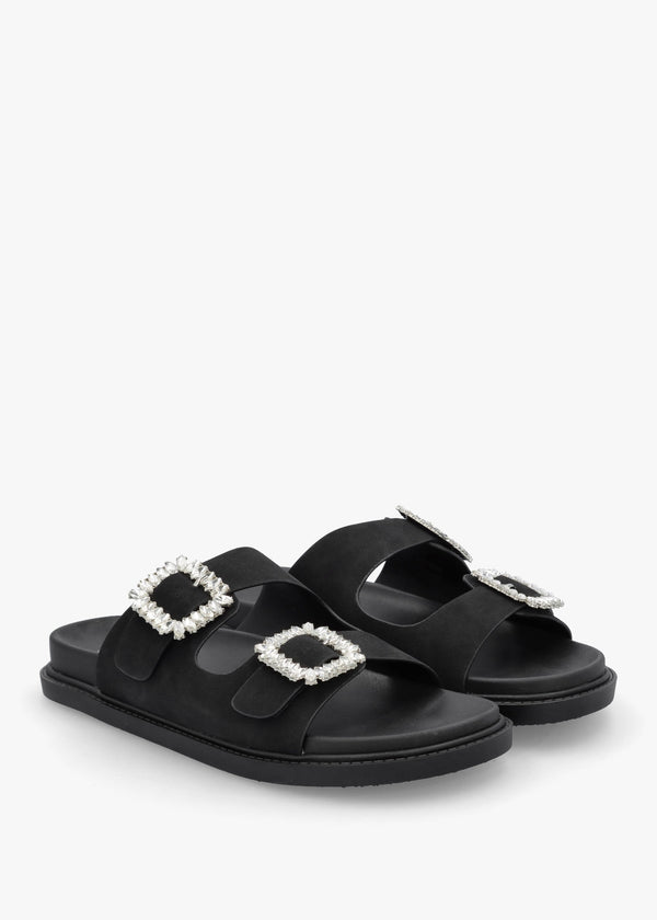 Yazzy Black Suedette Jewel Buckle Mule