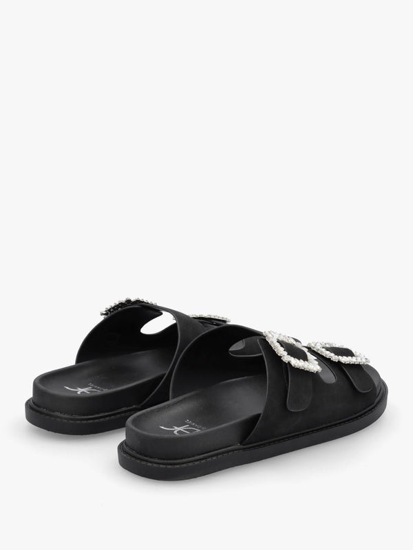 Yazzy Black Suedette Jewel Buckle Mule