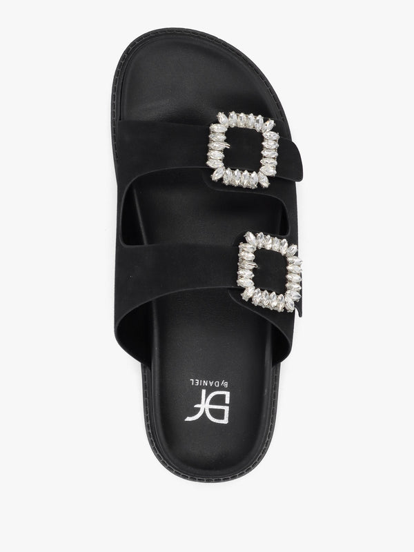 Yazzy Black Suedette Jewel Buckle Mule