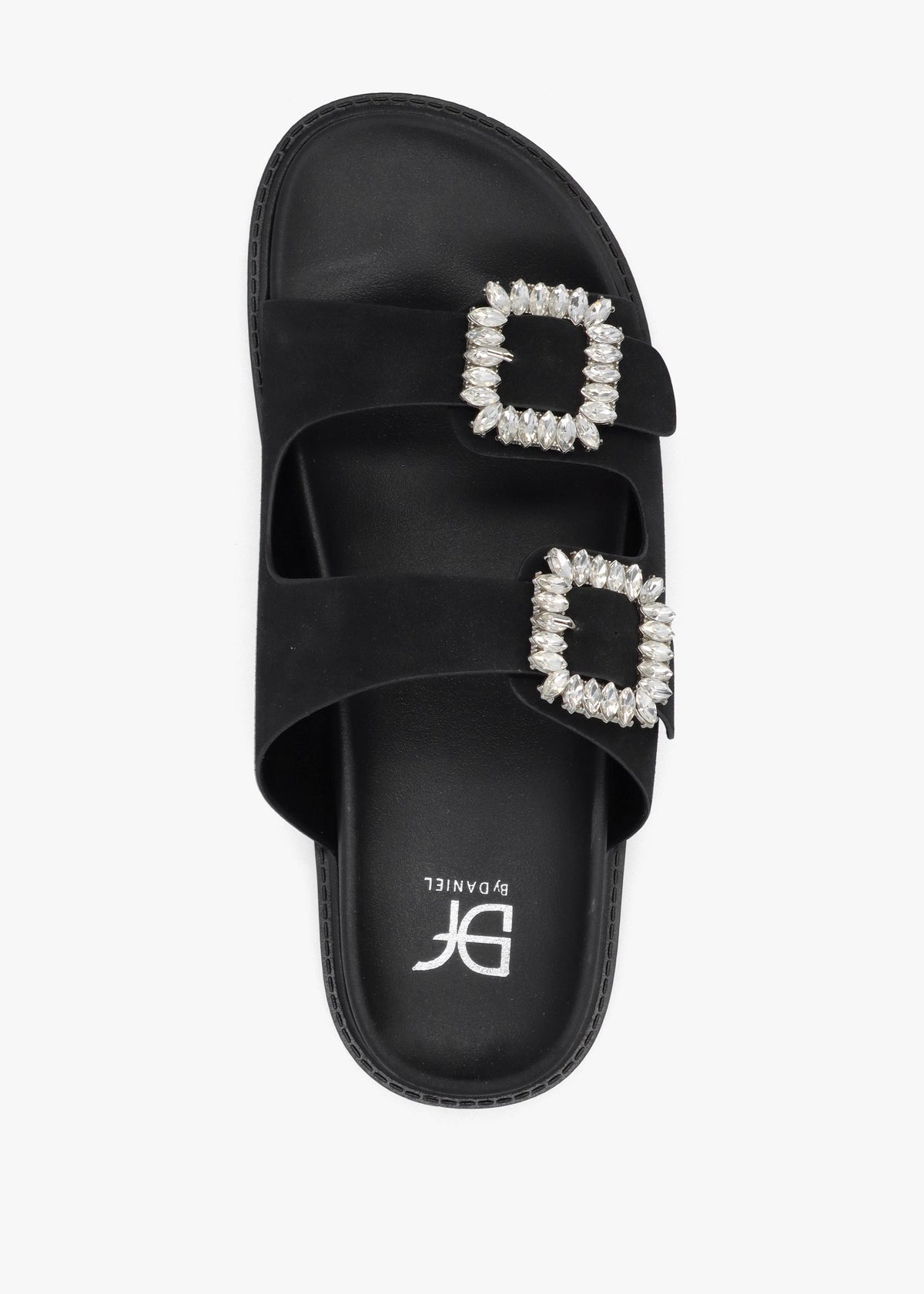 Yazzy Black Suedette Jewel Buckle Mule