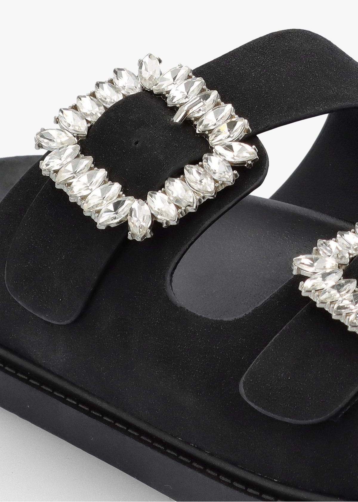 Yazzy Black Suedette Jewel Buckle Mule