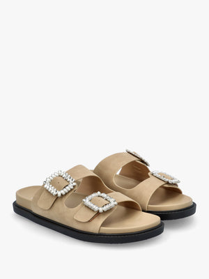 Yazzy Taupe Suedette Jewel Buckle Mule