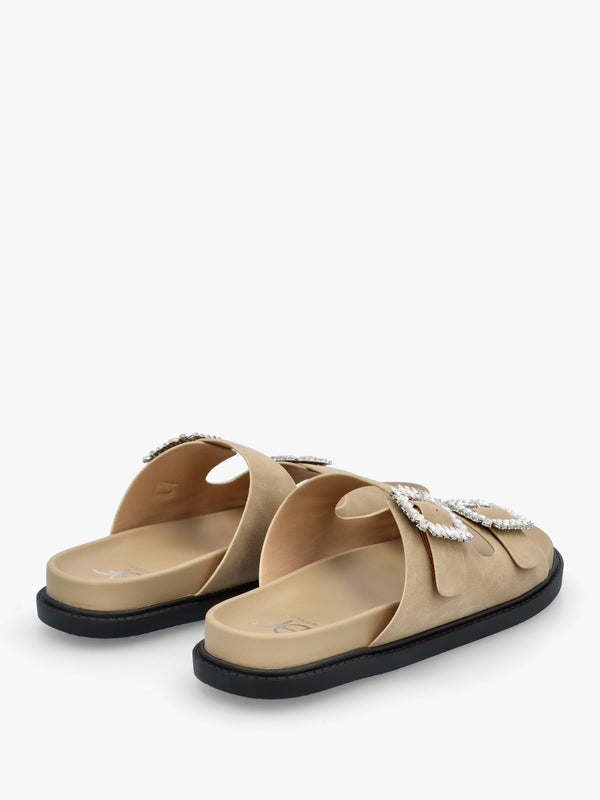 Yazzy Taupe Suedette Jewel Buckle Mule