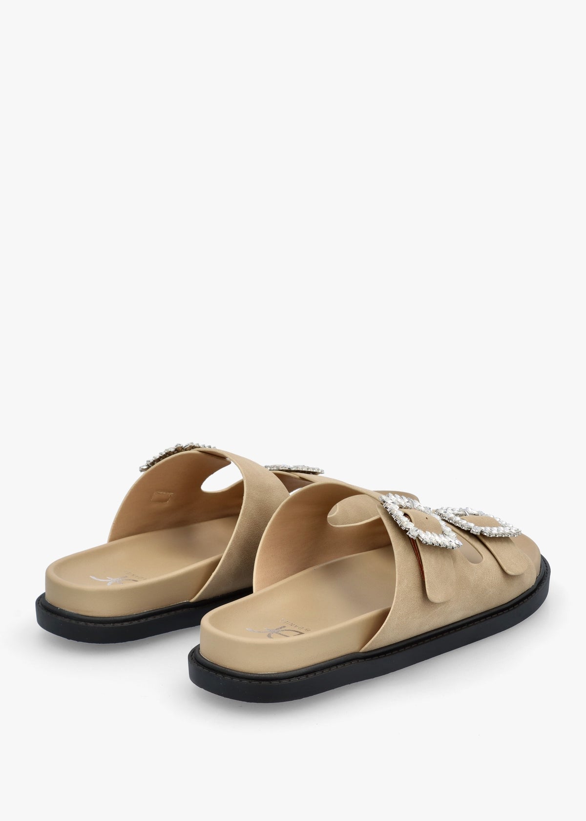 Yazzy Taupe Suedette Jewel Buckle Mule