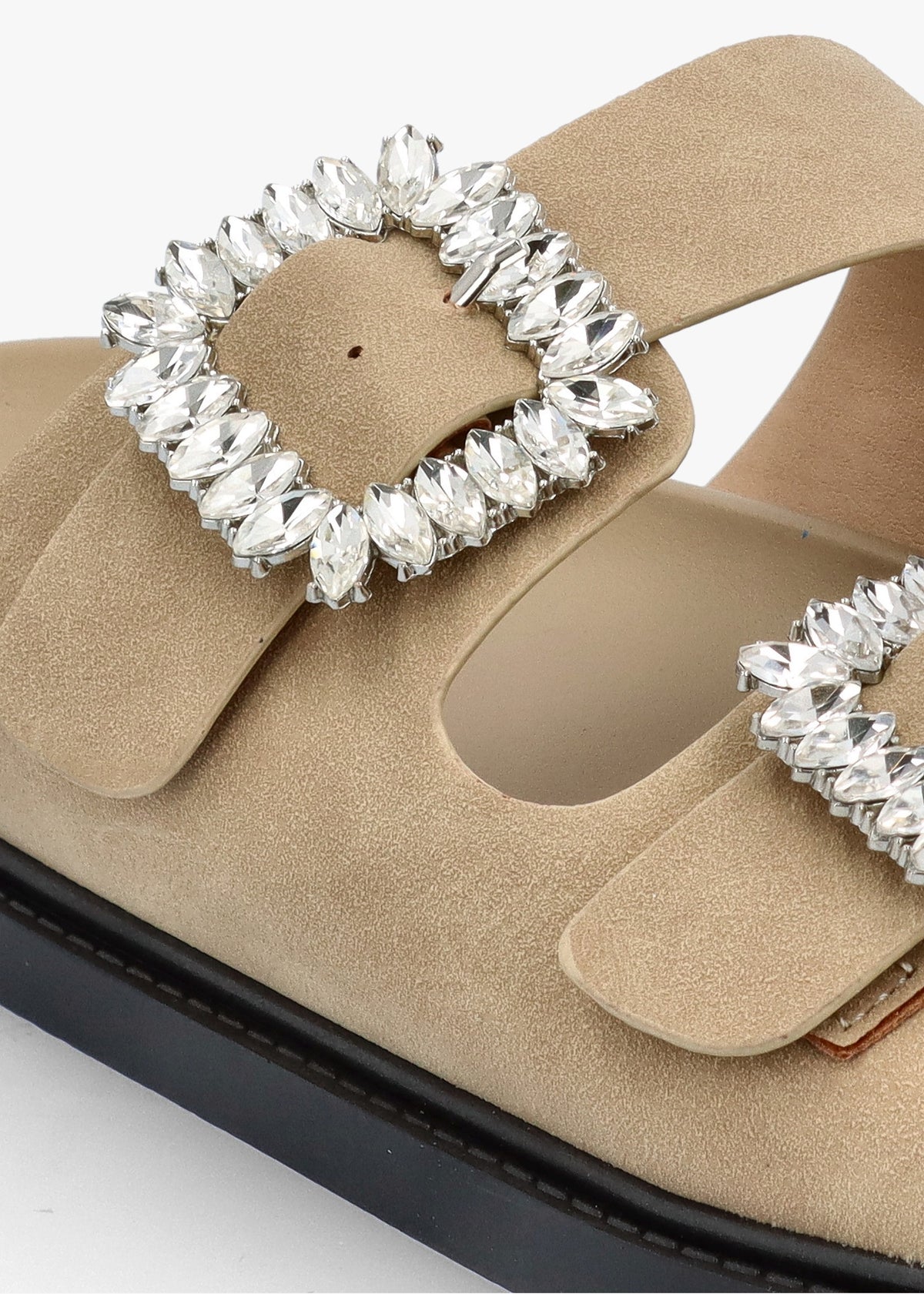 Yazzy Taupe Suedette Jewel Buckle Mule