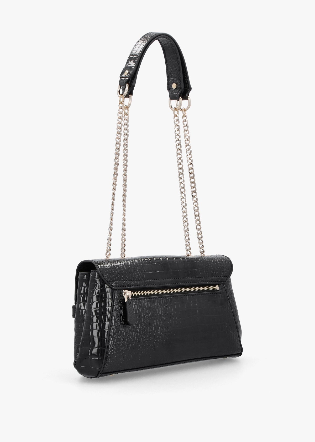 Silvye Black Moc Croc Shoulder Bag
