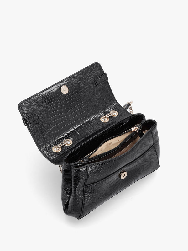 Silvye Black Moc Croc Shoulder Bag