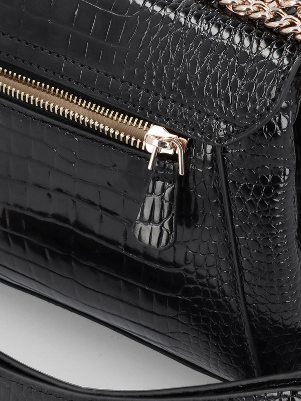 Silvye Black Moc Croc Shoulder Bag