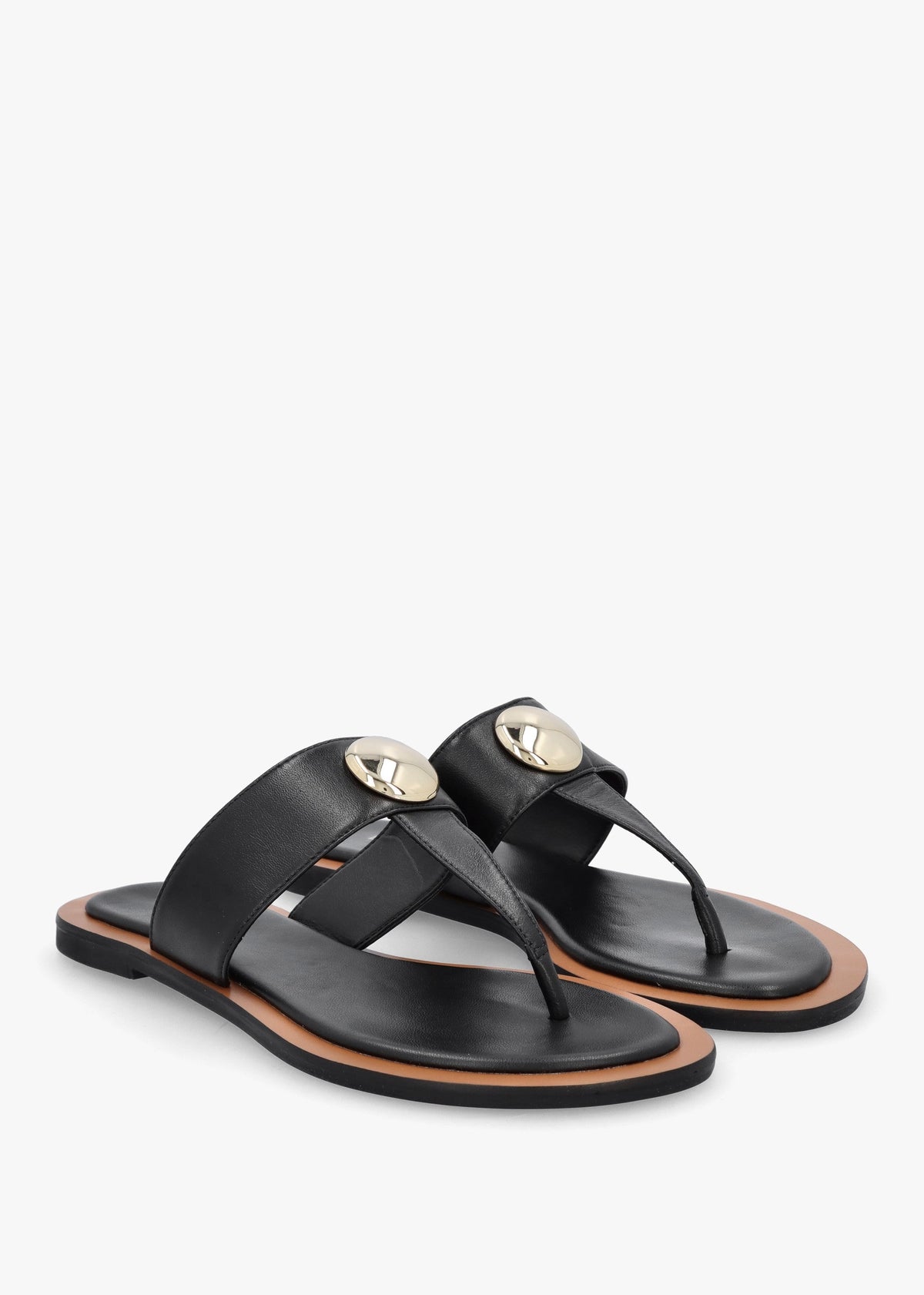 Costly Black Leather Toe Post Sandals