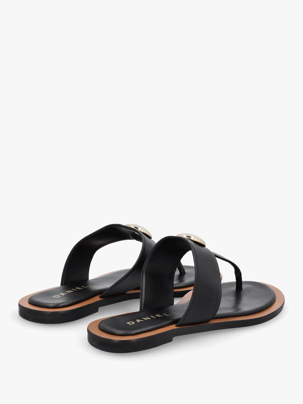 Costly Black Leather Toe Post Sandals