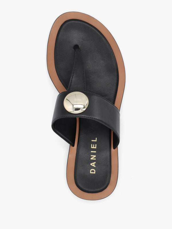 Costly Black Leather Toe Post Sandals