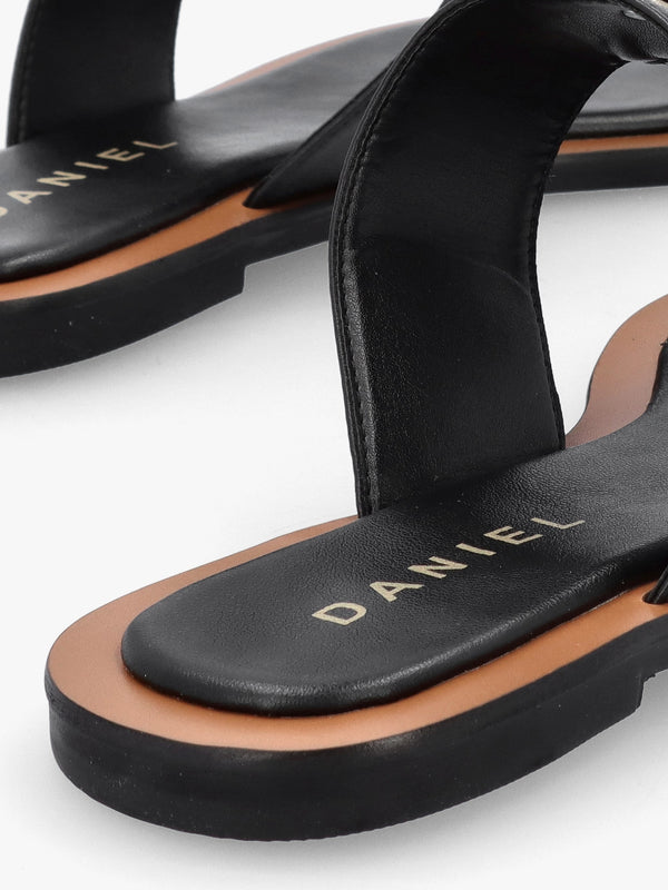 Costly Black Leather Toe Post Sandals