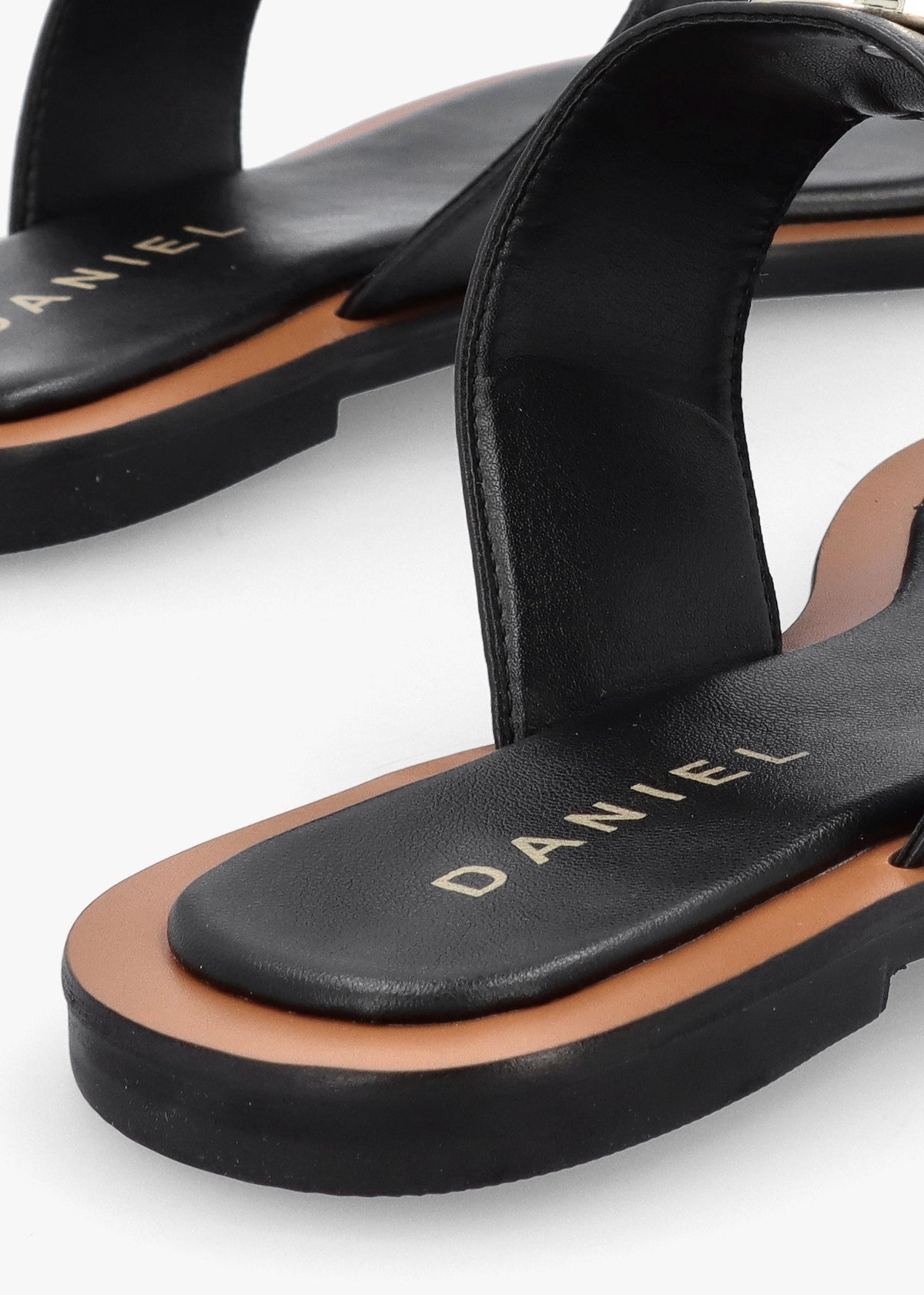 Costly Black Leather Toe Post Sandals