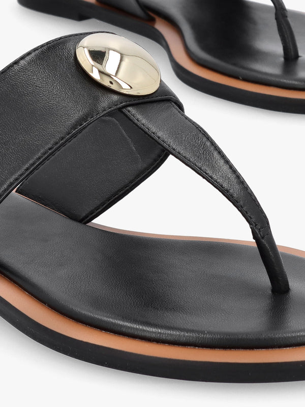 Costly Black Leather Toe Post Sandals