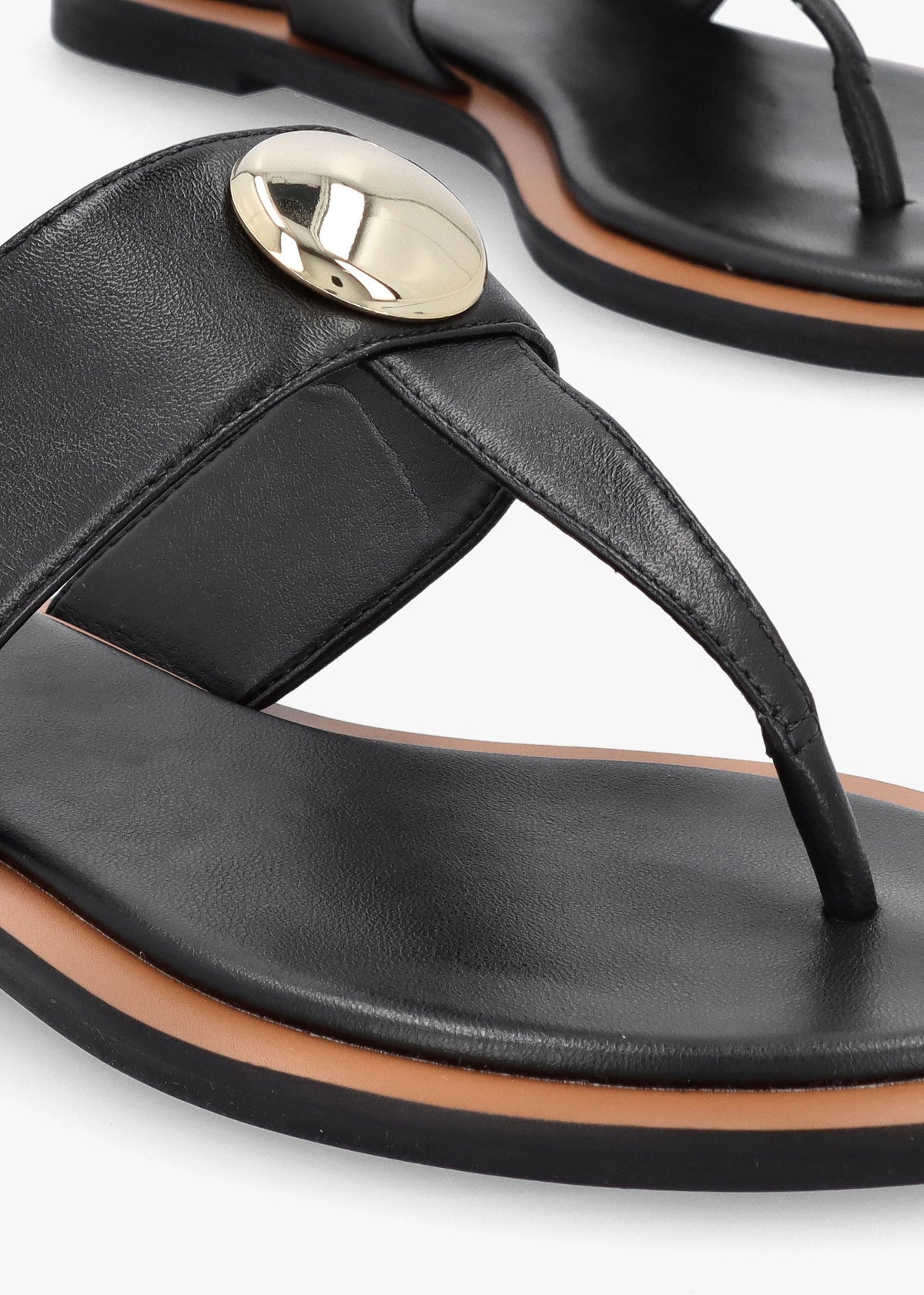 Costly Black Leather Toe Post Sandals