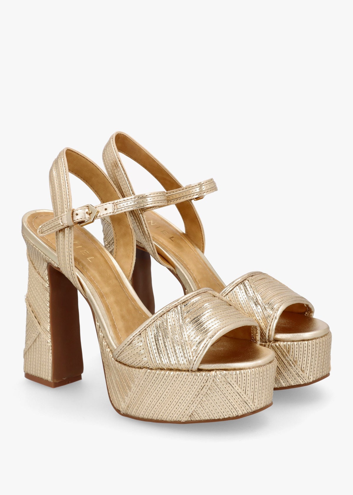 Capri Gold Leather Stitch Detail Platform Heeled Sandals
