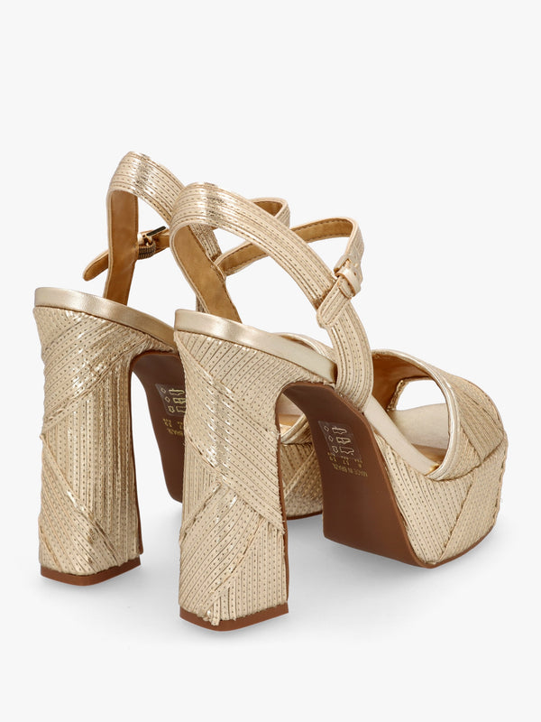 Capri Gold Leather Stitch Detail Platform Heeled Sandals