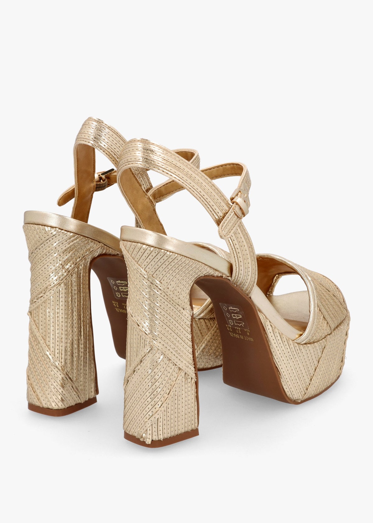 Capri Gold Leather Stitch Detail Platform Heeled Sandals