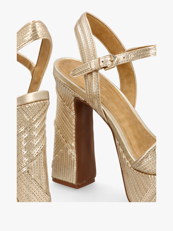 Capri Gold Leather Stitch Detail Platform Heeled Sandals