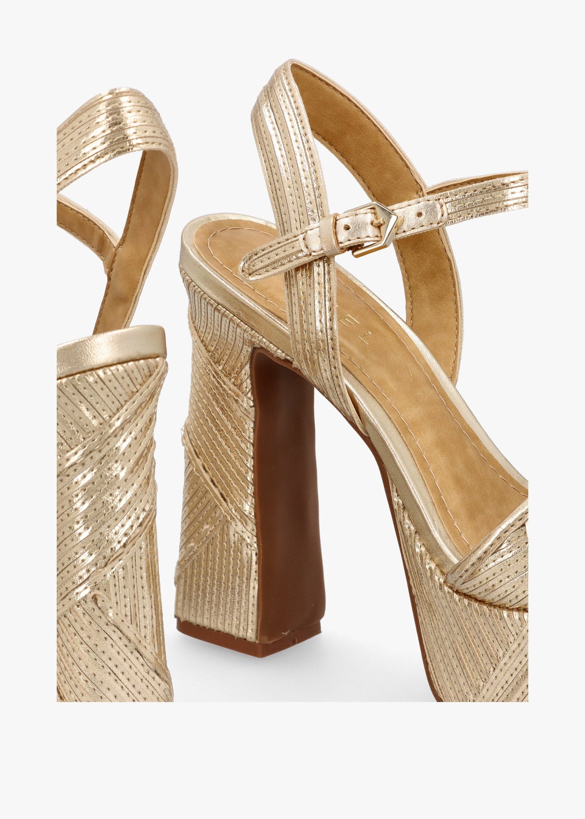 Capri Gold Leather Stitch Detail Platform Heeled Sandals