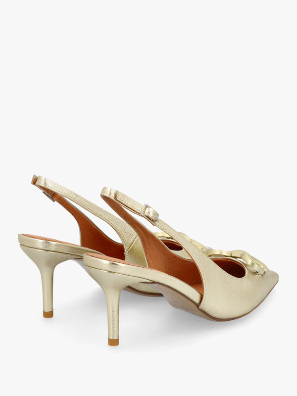 Eppie Gold Leather Mid Heel Sling Back Shoes