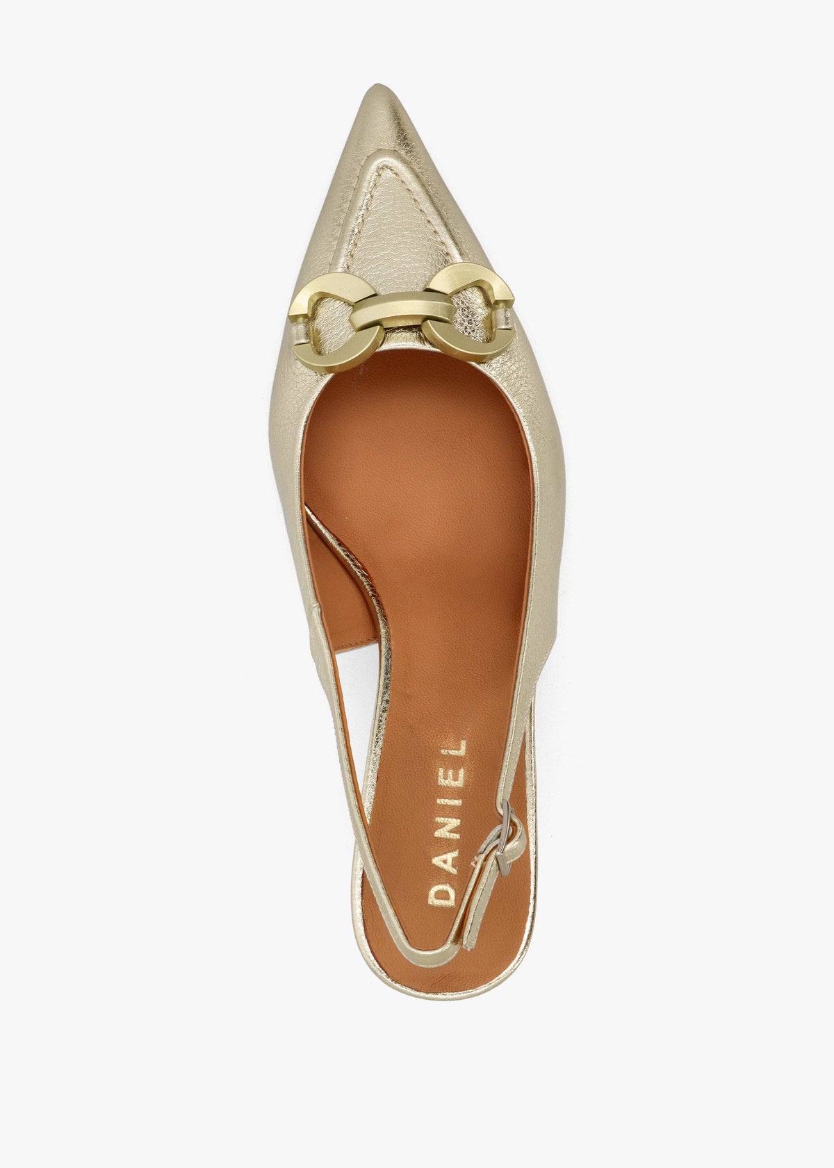 Eppie Gold Leather Mid Heel Sling Back Shoes