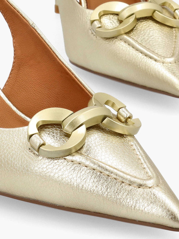 Eppie Gold Leather Mid Heel Sling Back Shoes