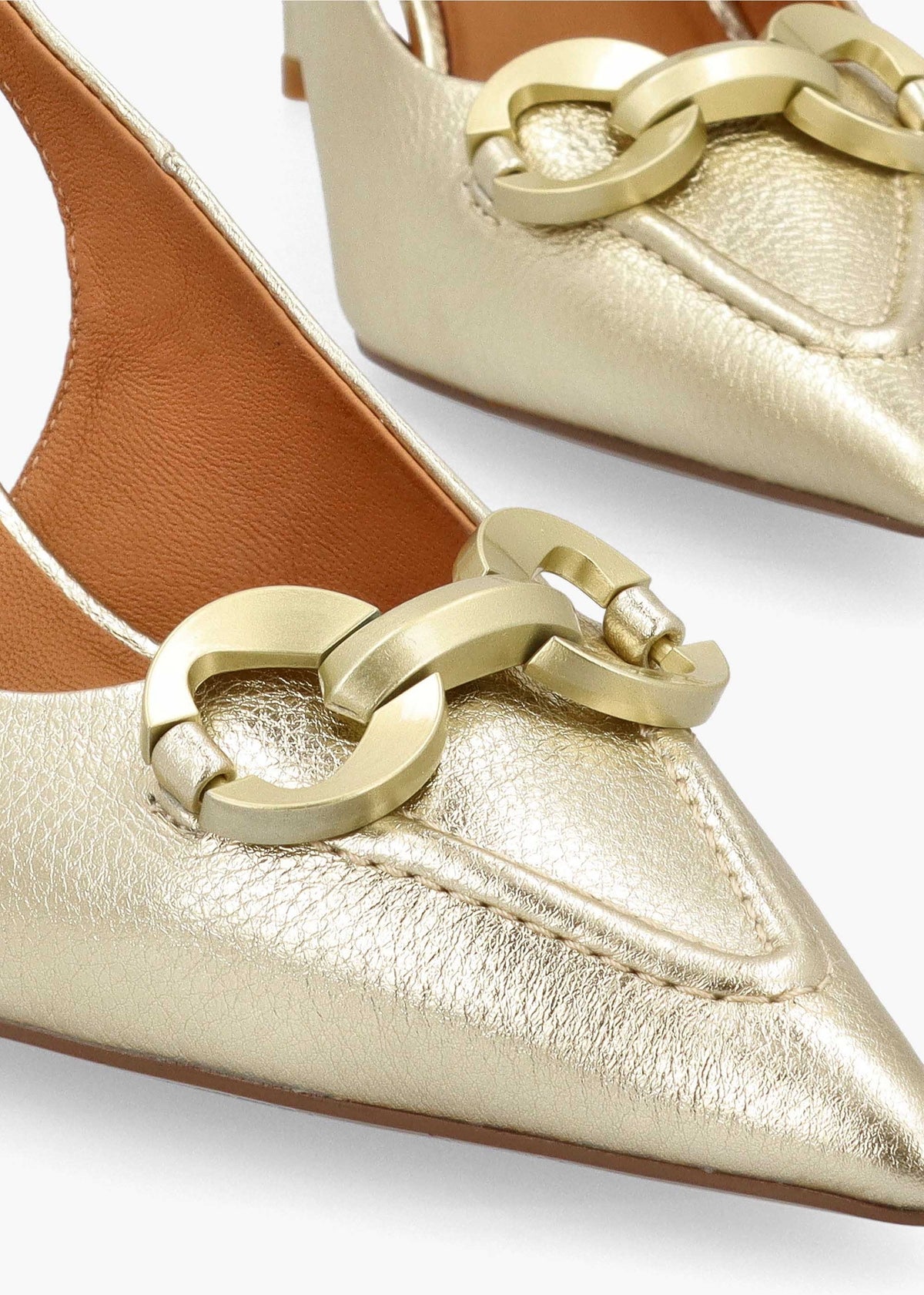 Eppie Gold Leather Mid Heel Sling Back Shoes