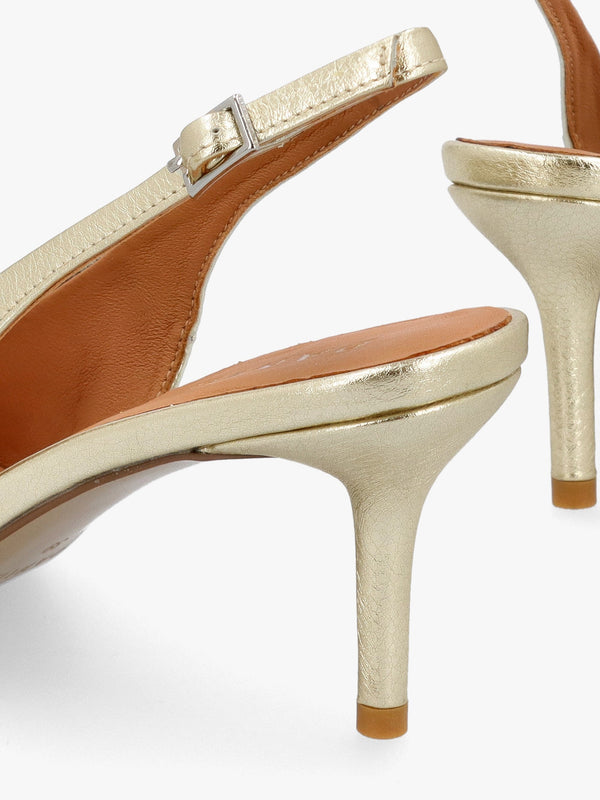 Eppie Gold Leather Mid Heel Sling Back Shoes