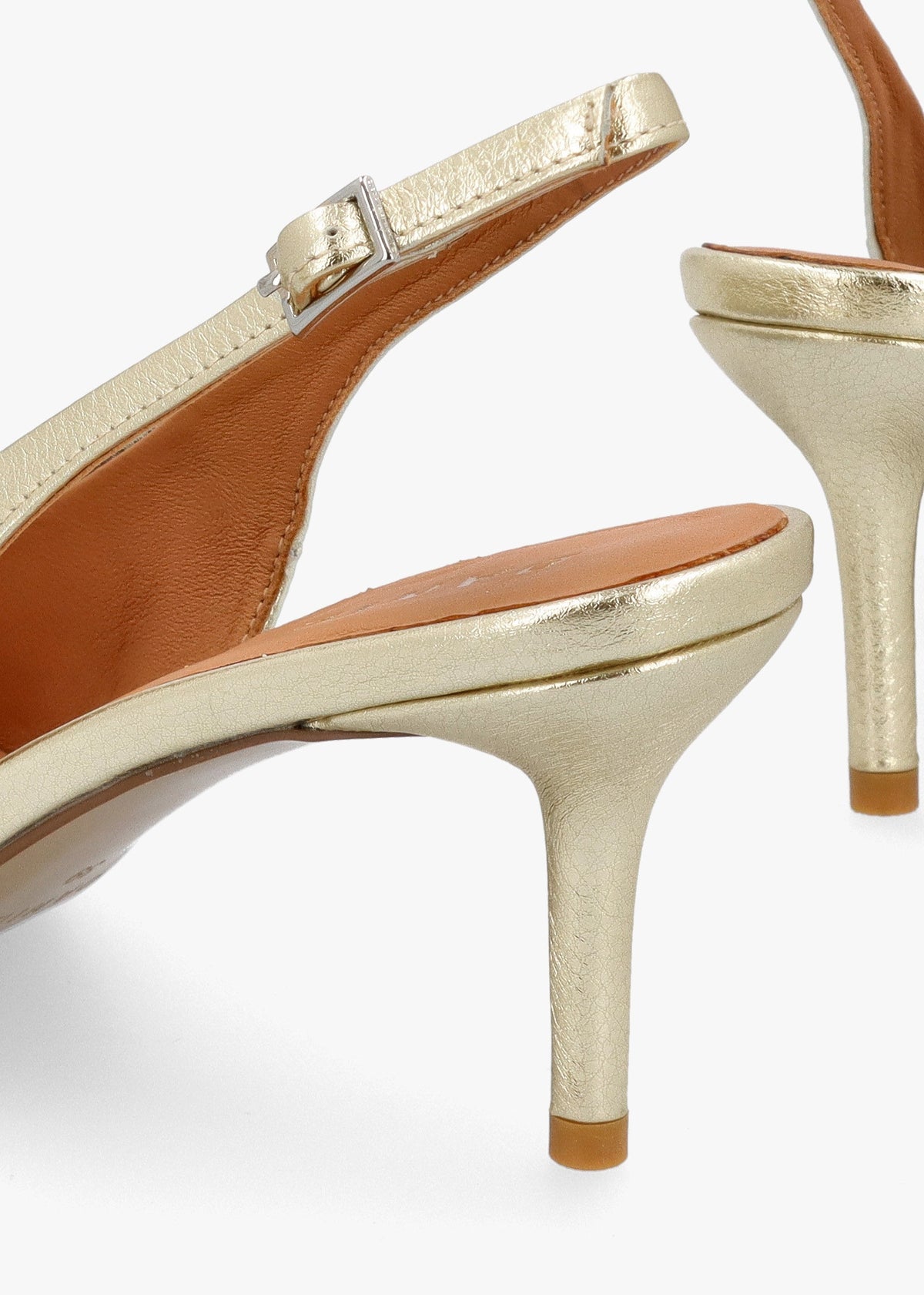 Eppie Gold Leather Mid Heel Sling Back Shoes