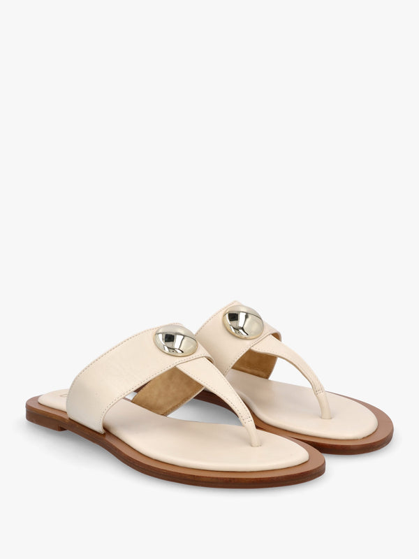 Costly Cream Leather Toe Post Sandals