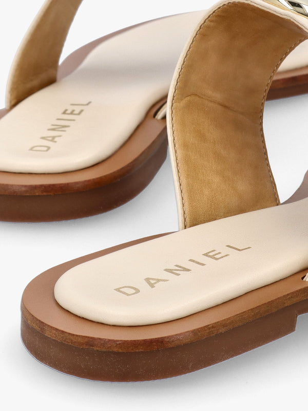 Costly Cream Leather Toe Post Sandals