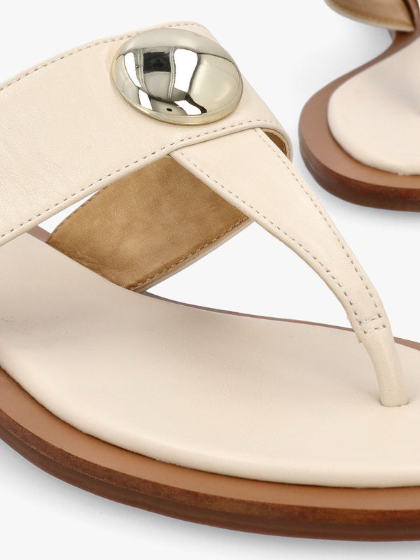 Costly Cream Leather Toe Post Sandals