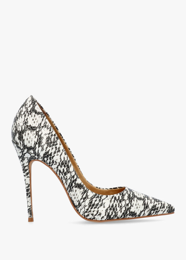 Comix Beige Reptile Leather High Stiletto Court Shoes