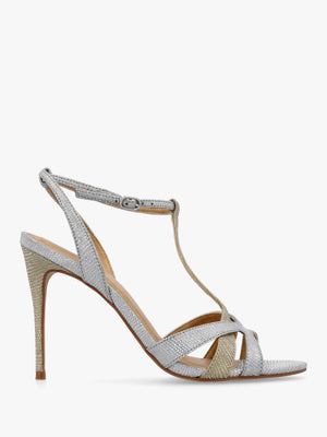 Civil Silver & Gold Metallic T Bar Stiletto Heel Sandals
